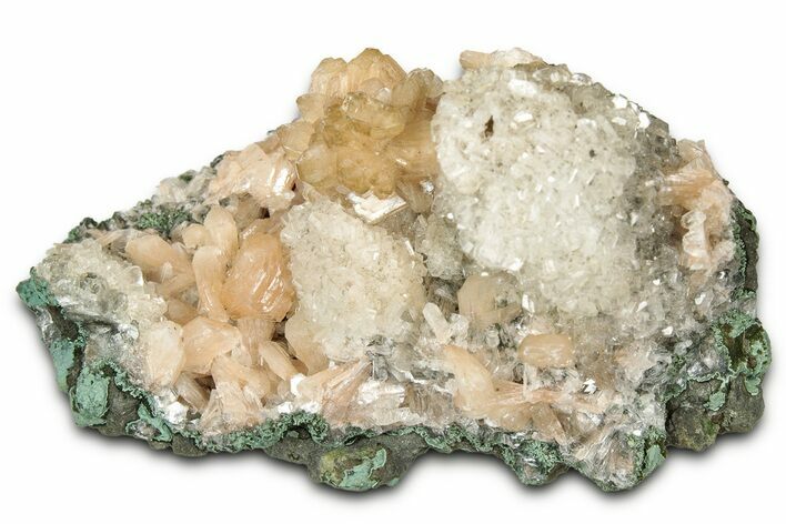 Peach Stilbite Crystals on Lustrous Heulandite - India #348359